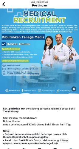 info Loker dokter Umum KBT Parittiga-Jebus-Bangka Barat