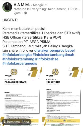 info Loker Paramedic & HSE Officer-ARSARI TAMBANG GRUP 
