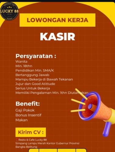 info Loker Kasir-Lucky88 Resto Cafe Pangkalpinang