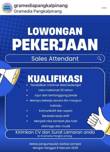 info Loker Sales Attendant-GRAMEDIA Pangkalpinang