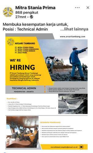info Loker Technical Admin-Mitra Stania Prima-penenmpatan Jakarta