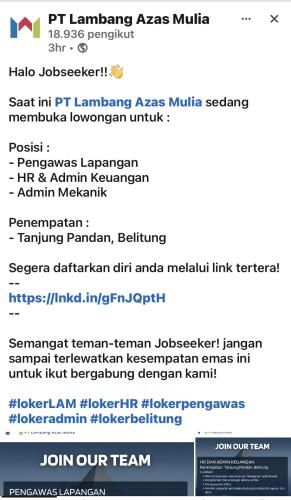info loker Pengawas Lapangan,HR-Admin Keuangan & Admin Mekanik- PT Lambang Azas Mulia