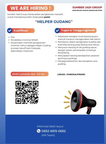 info Loker HELPER GUDANG-Sumber Jadi Group Pangkalpinang
