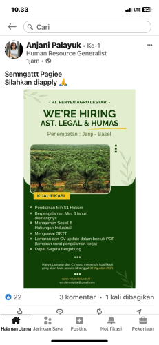 info Loker Ast Legal & Humas--PT FENYEN AGRO LESTARI-Bangka Selatan