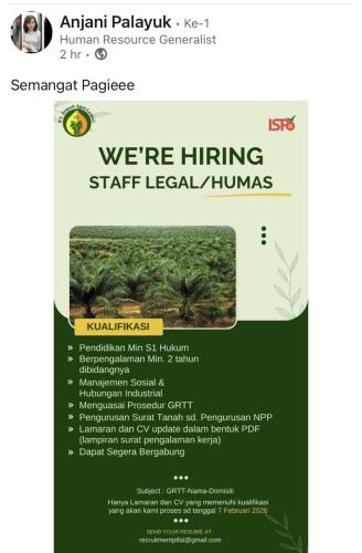 info LOker  Staff  Legal/Humas-PT FENYEN AGRO LESTARI