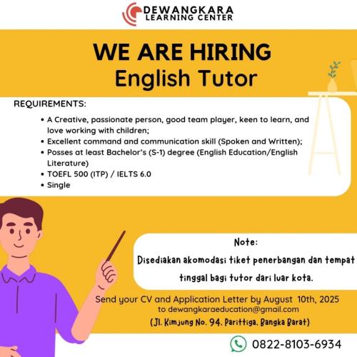 info Loker English Tutor-Jebus-Parit Tiga-Bangka Barat