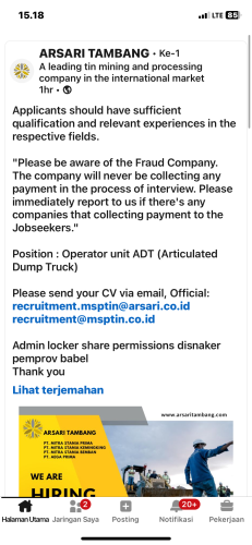 info Loker Operator Unit ADT(Artticulated Dump Truck)-Arsari Tambang