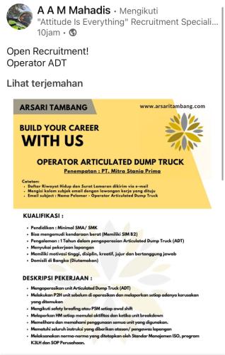 info Loker Operator ADT-PT Mitra Stania Prima-Bangka