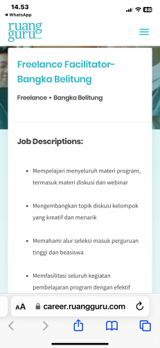 info Loker Freelance Fasilitator-RUANG GURU-Bangka Belitung