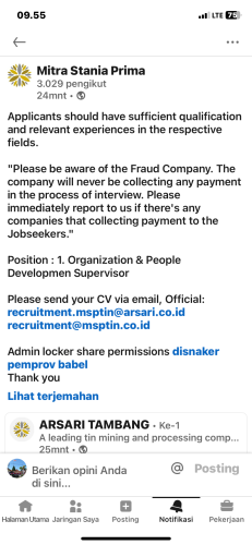 info Loker Organization & People Developmen Supervisor-ARSARI TAMBANG-Bangka