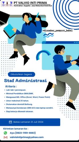 info Loker STAF ADMINISTRASI-PT Valvio Inti Prima