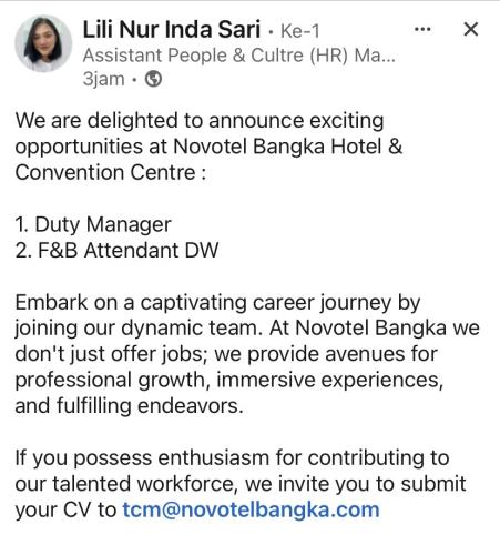 info Loker Novotel Bangka Hotel Convention Center