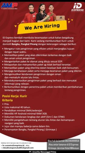info LOker posisi KURIR-PT Martha Manunggal Prima-idexpress Pamgkalpinang