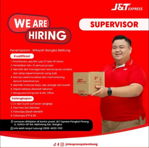 info Loker posisi Supervisor-J&T Express,Bangka Belitung