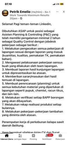 info Loker Asisten Palnning & controlling/P&C-BWI Group-Belitung