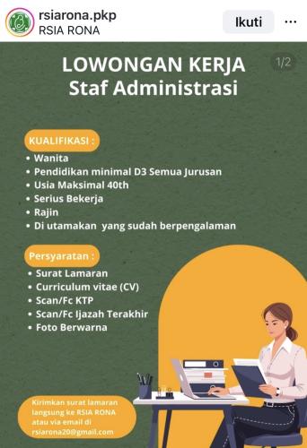 info LOker Rumah Sakit Ibu & Anak RONA Pangkalpinnang