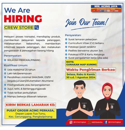 info Loker CREW STORE,KEPALA TOKO & FRESH PRODUCE-MM Acing Jaya