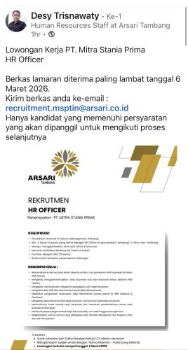 info Loker PT MITRA STANIA PRIMA-Bangka