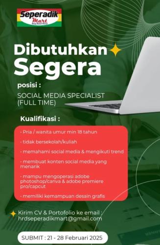 info Loker Social Media Specialist -SeperadikMart