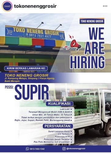 info Loker TOKO NENENG GROSIR/ SEPERADIK MART-Pangkalpinang