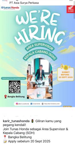 info Loker Area Supervisor & Kepala Cabang-TUNAS HONDA-Bangka Belitung