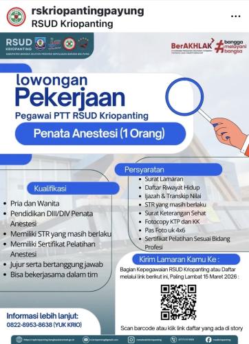 info Loker RUMAH SAKIT KRIOPANTING-PAYUNG(Bangka Selatan)