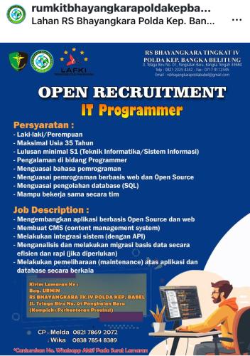 info Loker  iT Programmer-Rumkit Bhayangkara Polda Kep Babel