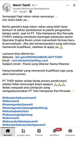 info Loker PT THEP MILL- Puding Besar
