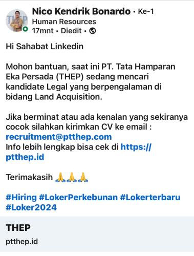 info Loker Legal-PT THEP-Bangka