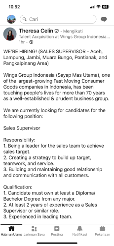 info Loker Sales Supervisor-WINGS GROUP INDONESIA