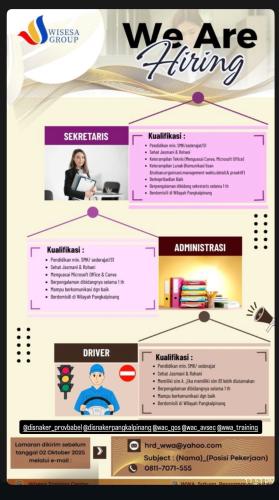 info Loker Sekretaris,administrasi & Driver-WISESA TRAINNING CENTER-Pangkalpinang