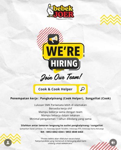 info Loker COOK & COOK HELPER-Bebek Joer