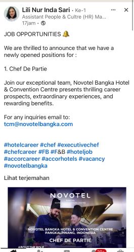 info Loker Chef De Partie-Novotel Bangka Hotel
