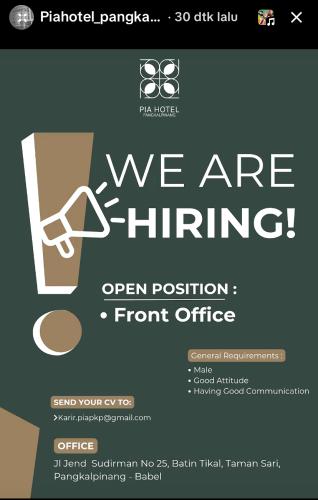 info Loker FRONT OFFICE-PIA HOTEL-Pangkalpinang