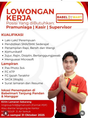 info Loker Pramuniaga/Kasir/Supervisor-BABELMART 