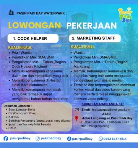 info Loker Cook Helper & Marketing Staff-PASIR PADI BAY WATERPARK-Pangkalpinang