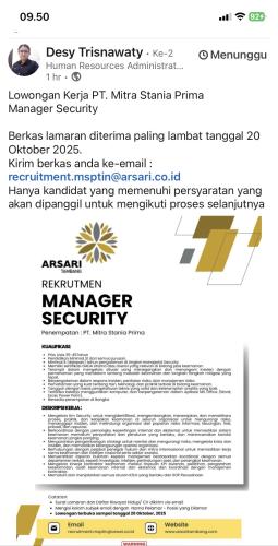 info Loker MANAGER SECURITY-ARSARI TAMBANG Bangka