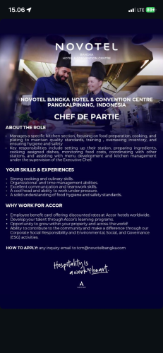 info Loker CHEF DE PARTIE-Novotel Bangka Hotel
