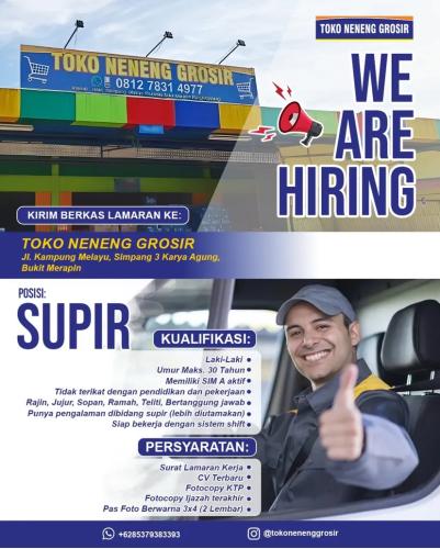 info Loker Supir-Toko Neneng Grosir-Pangkalpinang