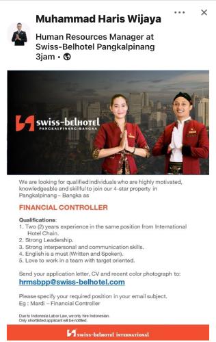 info Loker FINANCIAL CONTROL-Swiss Bel Hotel-Pangkalpinang