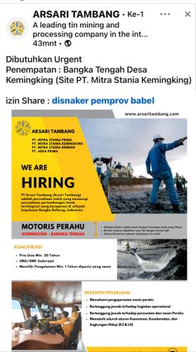info Loker MOTORIS PERAHU-Arsari Tambang