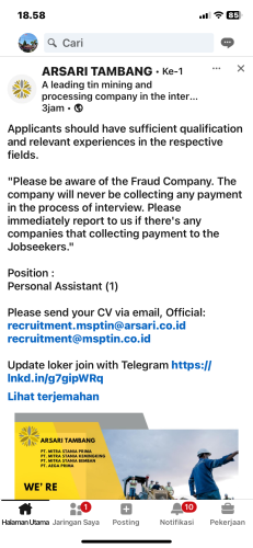 info Loker PERSONAL  ASISTANT-Arsari Tambang