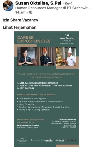 info Loker Hotel Santika Bangka
