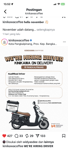 info Loker Driver-KINIKAWA COFFEE-Pangkalpinang