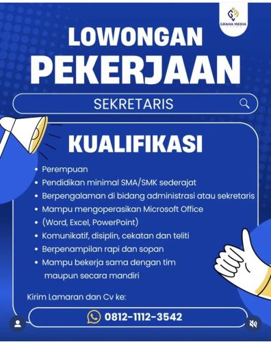 info Loker SEKRETARIS-Graha Media-toko Buku & Grosir ATK-Pangkalpinang