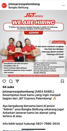 info Loker Admin-J&T Express Pangkalpinang