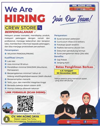 info Loker Crew Fresh & Crew Store-MM ACING JAYA Pangkalpinang