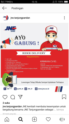 Info Loker Rider Delivery @Tanjungpandan