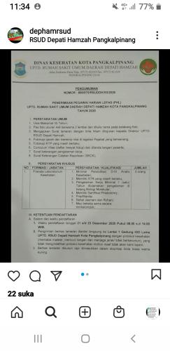 Info loker Pranata Laboratorium kesehatan @RSUD Depati Hamzah