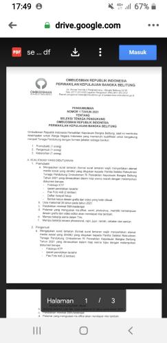 info Loker Pramubakti,Pengemudi & Kebersihan @Ombusman Bangka Belitung